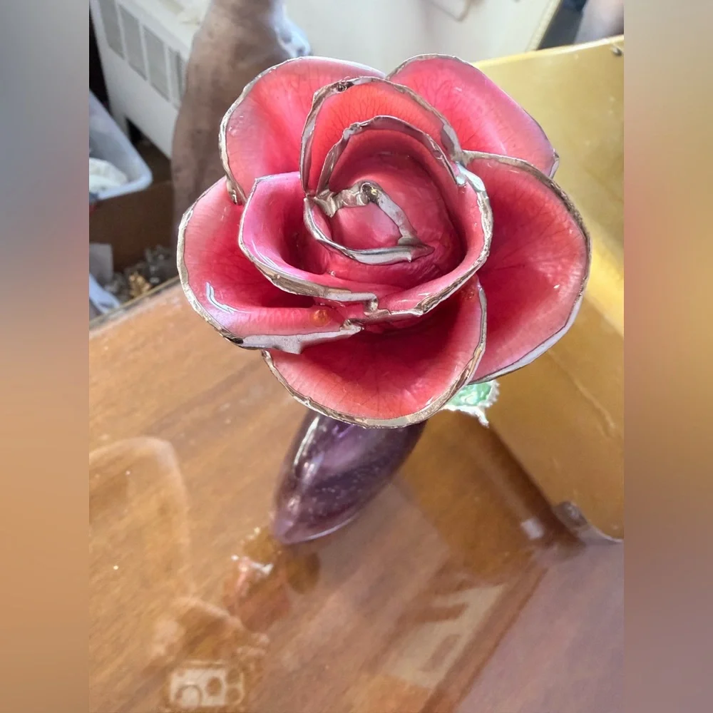Artistic Silver Glass dipped Roses Pink Red and Purple